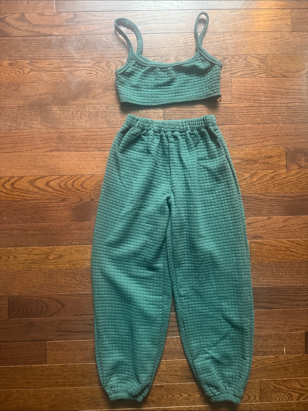 Princess Polly womens green Waffle Knit Jogger & Crop Set